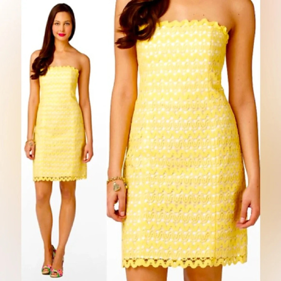 NWT Lilly Pulitzer Lakeland Ric Rac Lace Strapless Dress Starfruit Yellow Size 2 - Picture 1 of 13